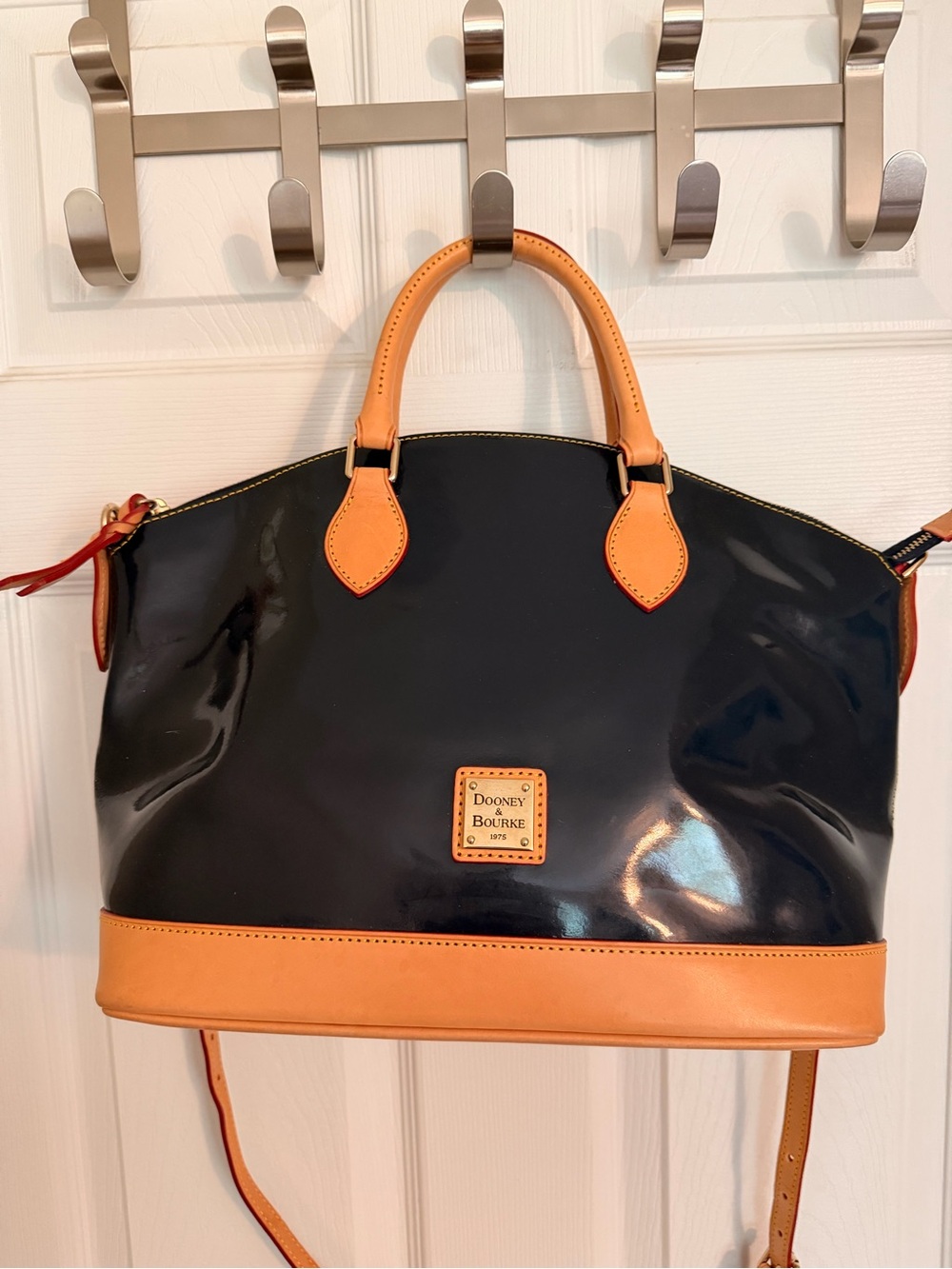Dooney & Bourke Navy Blue Patent Zip Zip Satchel W/ Dustbag - EUC